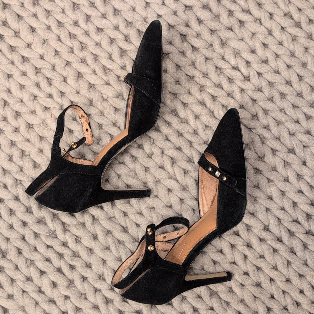 Corso Como Black Suede Pointed-Toe Ankle Strap Heels | Size 10